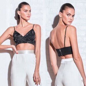 Fleur du Mal Rose Beaded Silk Bra Top Black